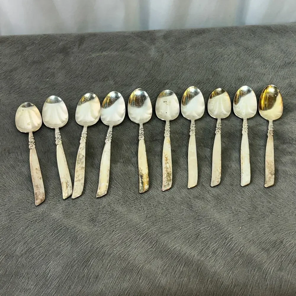 Oval Teapoons South Seas Silverplate 1955 Oneida Silver Lot of 10 VTG 6 1/4
